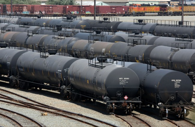 Railcars holding crude oil