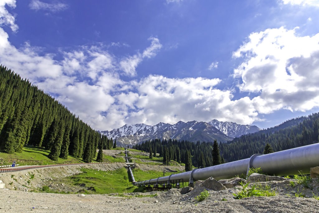 Gas pipeline in mountain landscape.