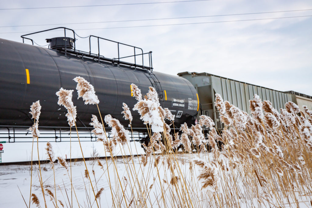 Crude rail cars in winter.