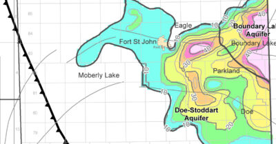 Northeast BC Geological Carbon Capture and Storage Atlas Belloy Aquifer Net Reservoir Map
